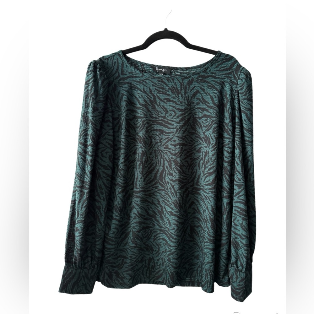 Lily Morgan Teal and Black Patterned Blouse